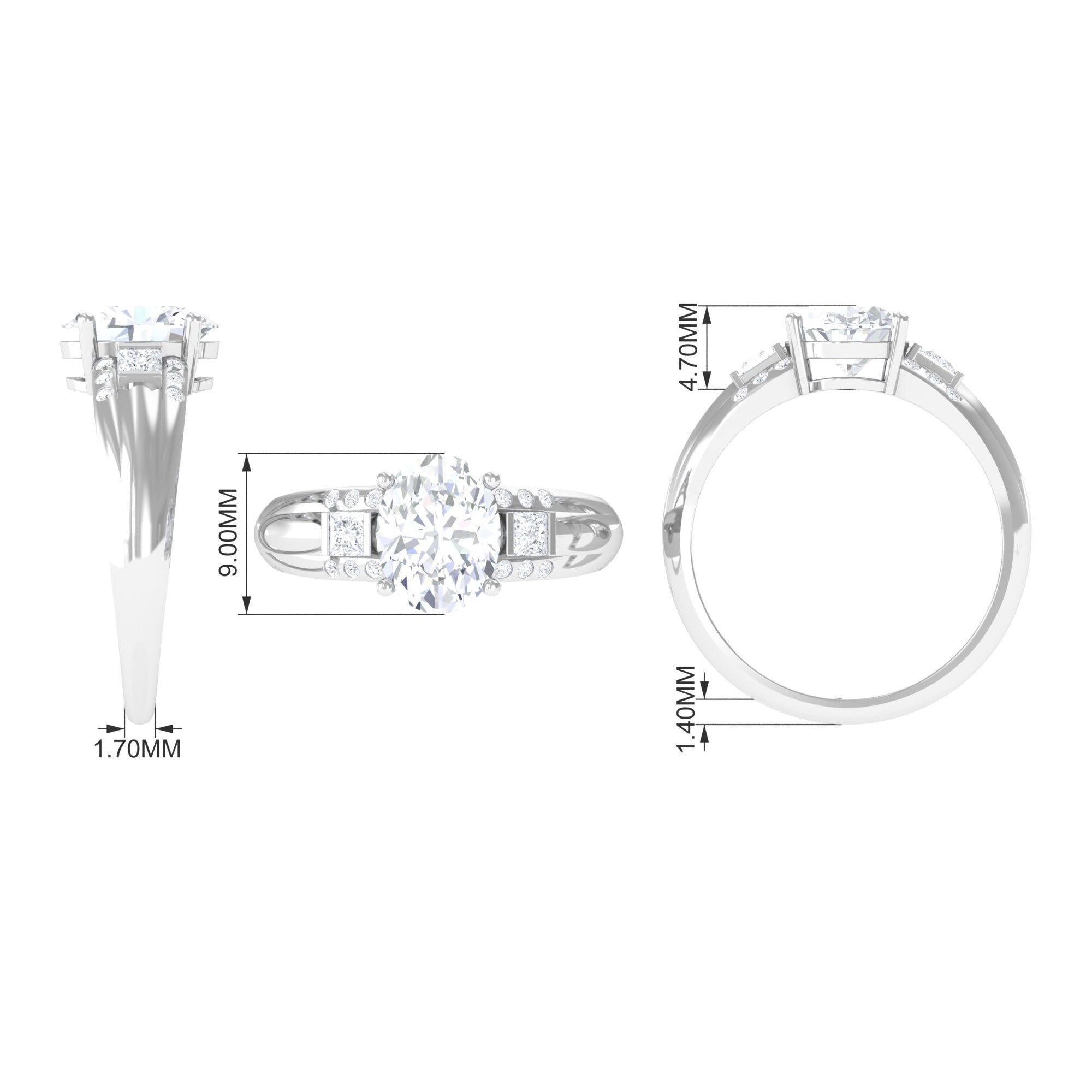 Oval Cubic Zirconia Solitaire Engagement Ring Zircon - ( AAAA ) - Quality - Rosec Jewels