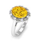 Vintage Inspired Lab Grown Yellow Sapphire Oval Engagement Ring Lab Created Yellow Sapphire - ( AAAA ) - Quality - Rosec Jewels