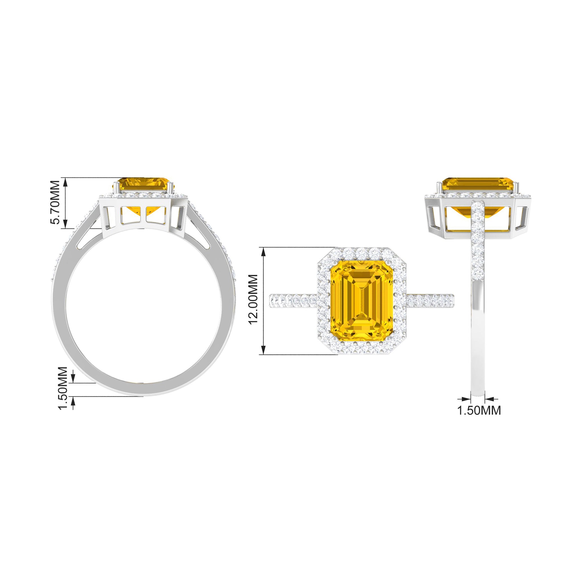 Lab Grown Yellow Sapphire Emerald Cut Engagement Ring with Diamond Lab Created Yellow Sapphire - ( AAAA ) - Quality - Rosec Jewels
