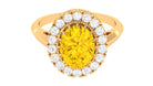Lab Grown Yellow Sapphire and Moissanite Halo Engagement Ring Lab Created Yellow Sapphire - ( AAAA ) - Quality - Rosec Jewels
