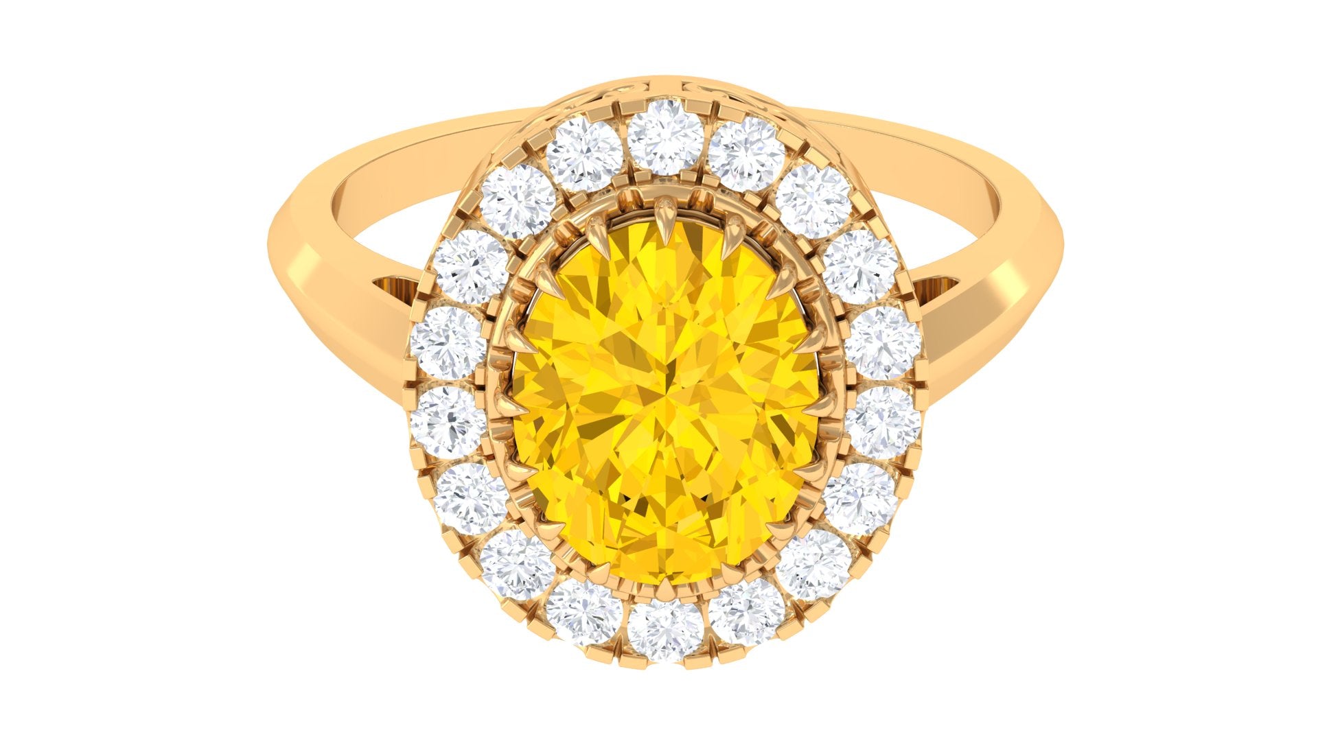 Lab Grown Yellow Sapphire and Moissanite Halo Engagement Ring Lab Created Yellow Sapphire - ( AAAA ) - Quality - Rosec Jewels
