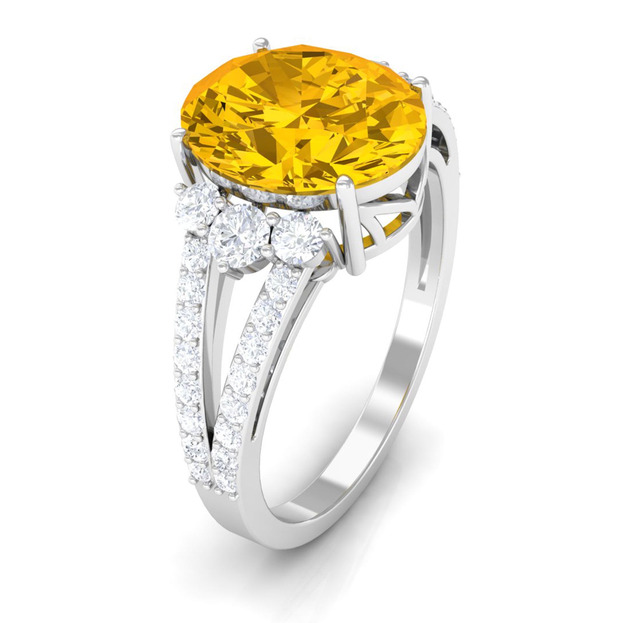 Lab Grown Yellow Sapphire Oval Engagement Ring With Moissanite Lab Created Yellow Sapphire - ( AAAA ) - Quality - Rosec Jewels