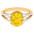 Lab Grown Yellow Sapphire Oval Engagement Ring With Moissanite Lab Created Yellow Sapphire - ( AAAA ) - Quality - Rosec Jewels