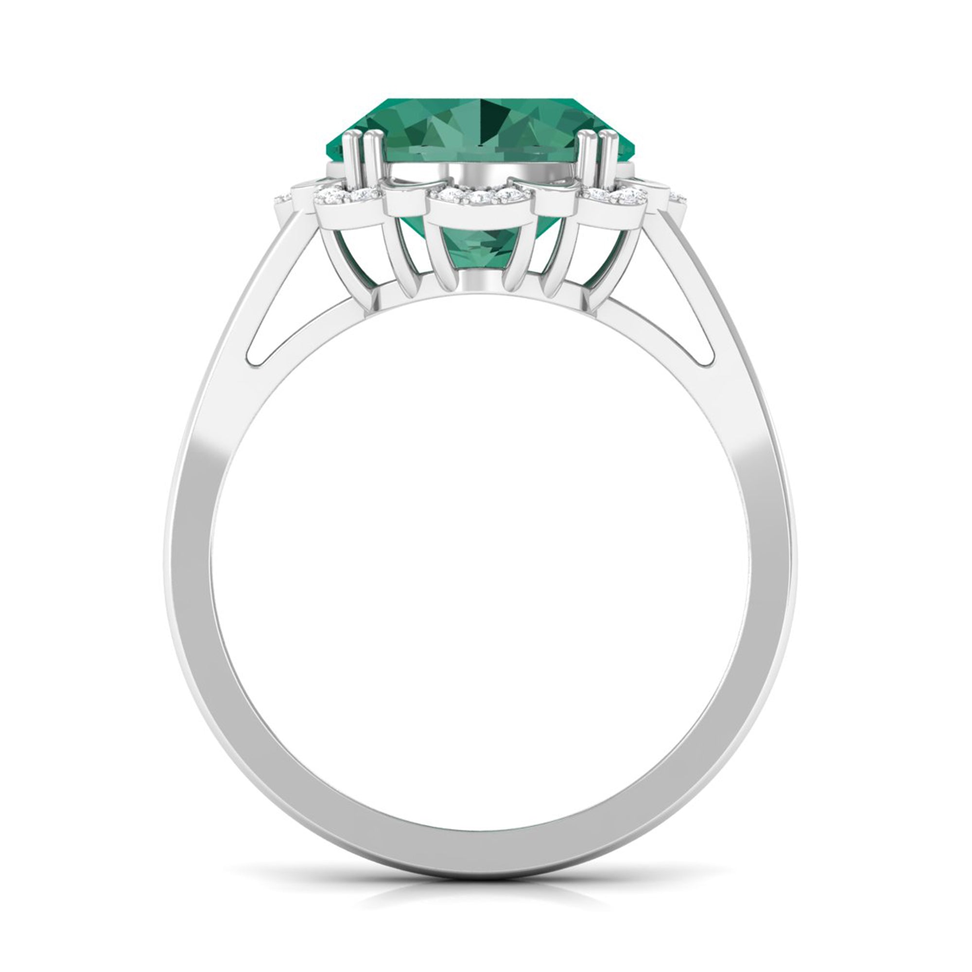 Created Green Sapphire Oval Engagement Ring with Diamond Lab Created Green Sapphire - ( AAAA ) - Quality - Rosec Jewels