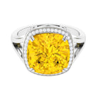 Cushion Cut Lab Grown Yellow Sapphire Engagement Ring with Diamond Lab Created Yellow Sapphire - ( AAAA ) - Quality - Rosec Jewels