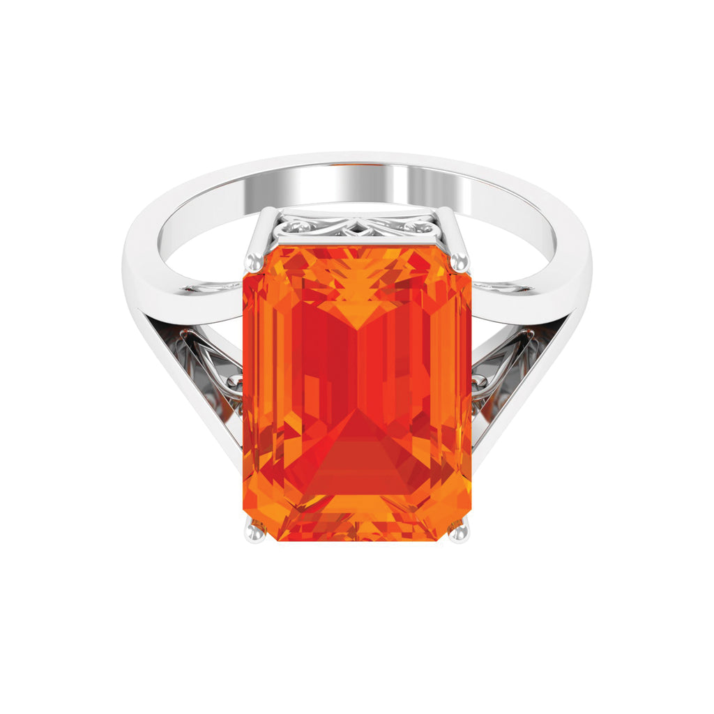 Solitaire Created Orange Sapphire Split Shank Engagement Ring Lab Created Orange Sapphire - ( AAAA ) - Quality - Rosec Jewels