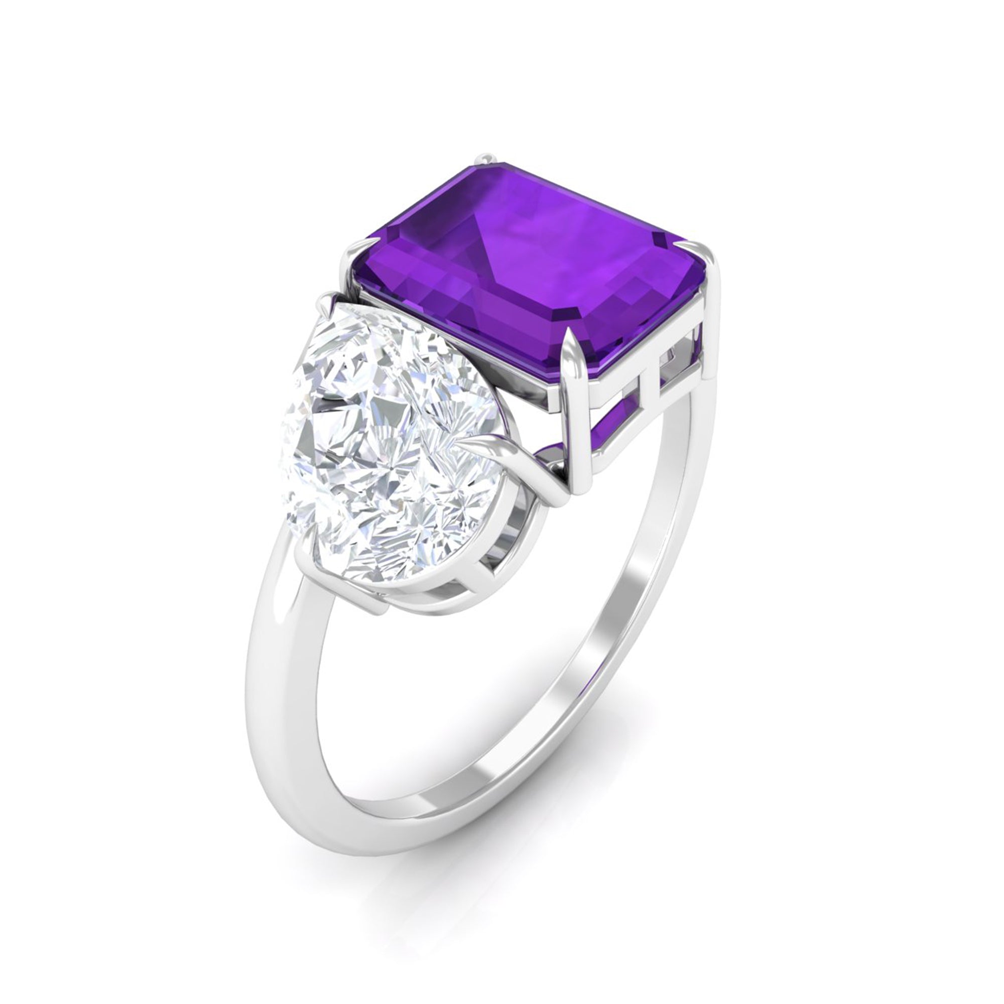 Real Amethyst and Moissanite Toi Et Moi Ring Amethyst - ( AAA ) - Quality - Rosec Jewels