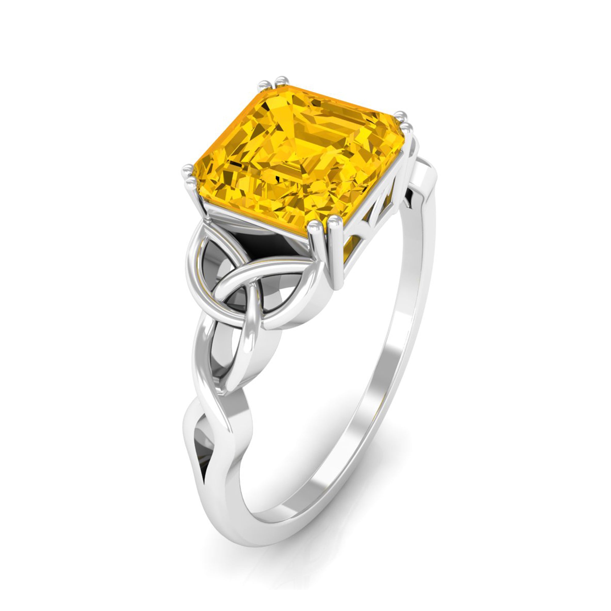 Certified Lab Grown Yellow Sapphire Celtic Solitaire Engagement Ring Lab Created Yellow Sapphire - ( AAAA ) - Quality - Rosec Jewels