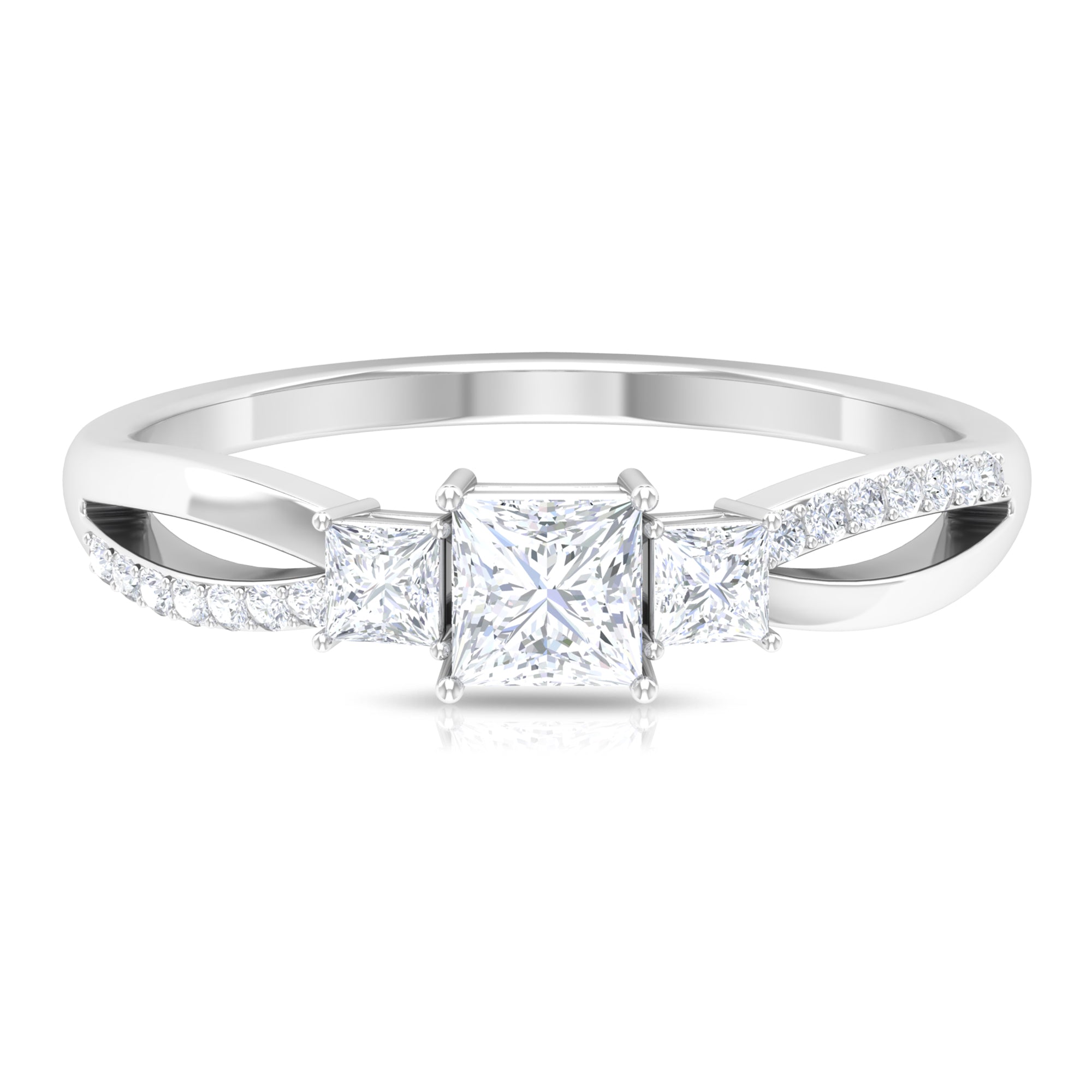 3/4 CT Princess Cut Three Stone Moissanite Engagement Ring Moissanite - ( D-VS1 ) - Color and Clarity - Rosec Jewels