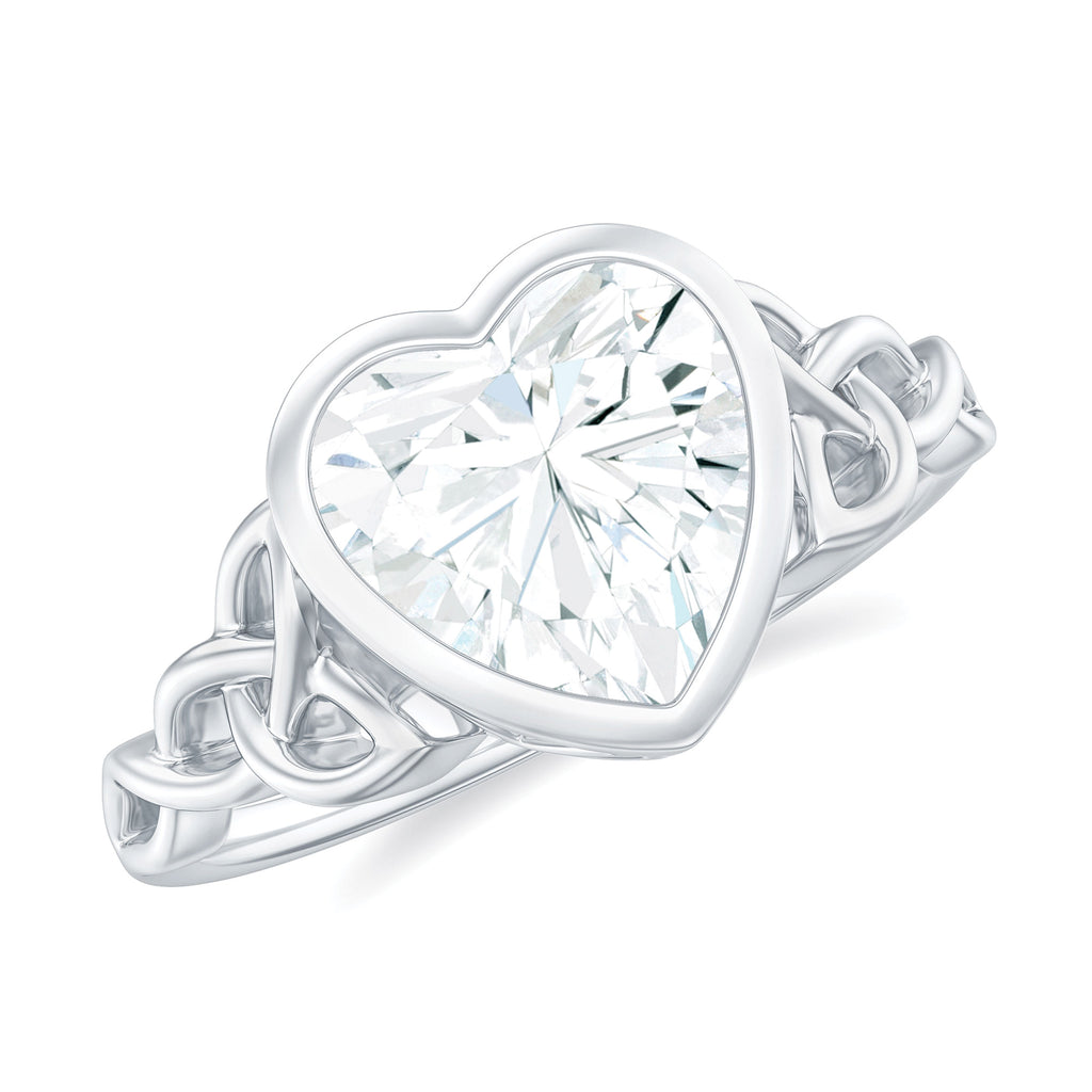 Heart Shape Moissanite Solitaire Celtic Knot Ring in Bezel Setting Moissanite - ( D-VS1 ) - Color and Clarity - Rosec Jewels