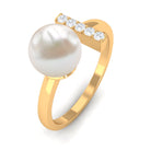 Freshwater Pearl and Diamond Modern Cuff Ring Freshwater Pearl - ( AAA ) - Quality - Rosec Jewels