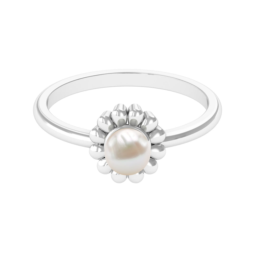 Floral Gold Freshwater Pearl Solitaire Engagement Ring Freshwater Pearl - ( AAA ) - Quality - Rosec Jewels