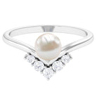 Freshwater Pearl and Diamond Minimal Chevron Ring Freshwater Pearl - ( AAA ) - Quality - Rosec Jewels