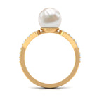 Round Freshwater Pearl Solitaire Engagement Ring with Diamond Freshwater Pearl - ( AAA ) - Quality - Rosec Jewels