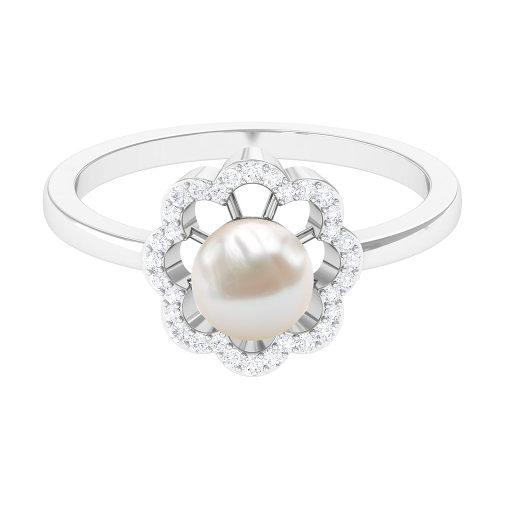2.75 CT Freshwater Pearl Engagement Ring with Diamond Floral Halo Freshwater Pearl - ( AAA ) - Quality - Rosec Jewels