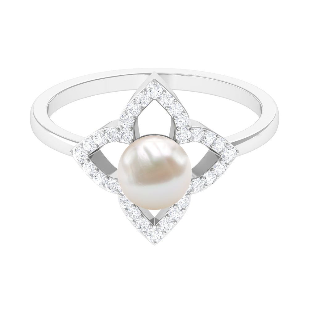2 CT Freshwater Pearl Flower Engagement Ring with Diamond Freshwater Pearl - ( AAA ) - Quality - Rosec Jewels