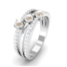 1 CT Freshwater Pearl and Diamond Three Row Band Ring Freshwater Pearl - ( AAA ) - Quality - Rosec Jewels