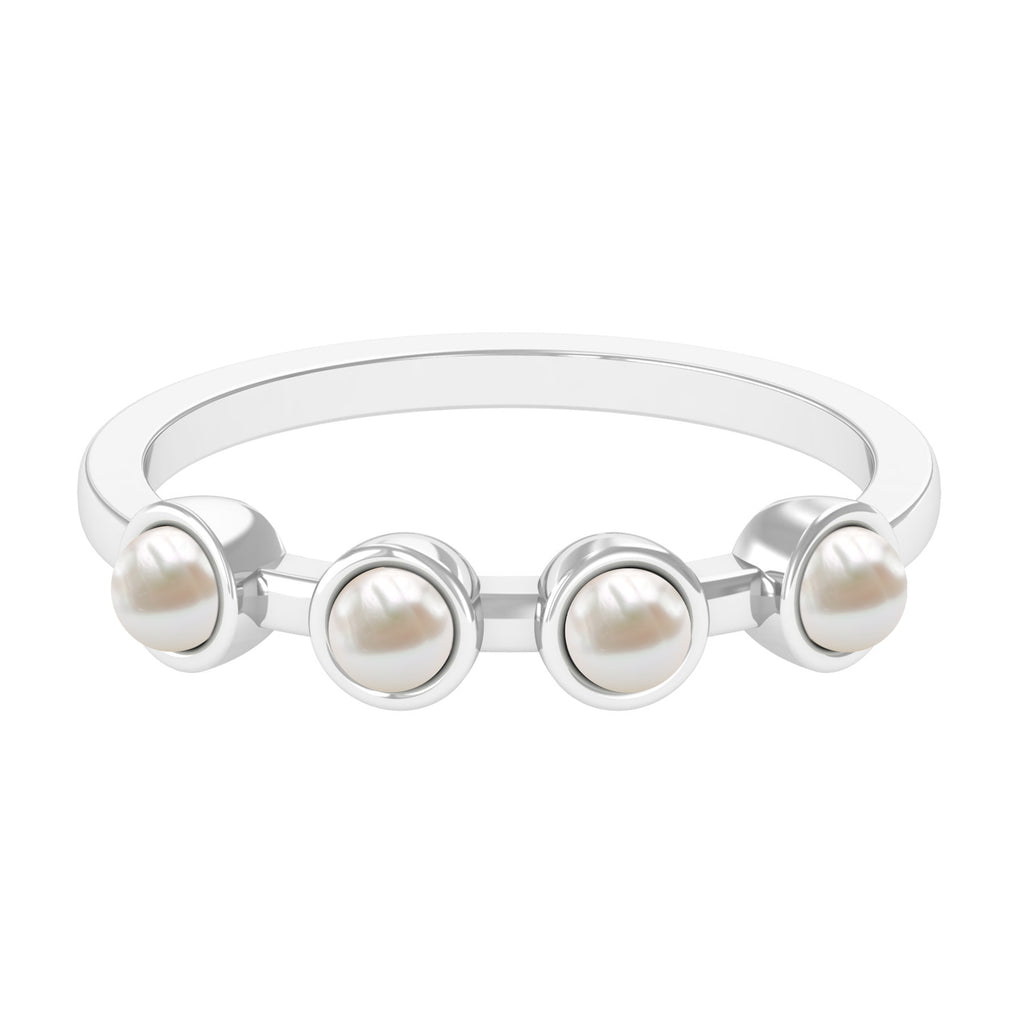 3/4 CT Bezel Set Freshwater Pearl Minimal Promise Ring Freshwater Pearl - ( AAA ) - Quality - Rosec Jewels