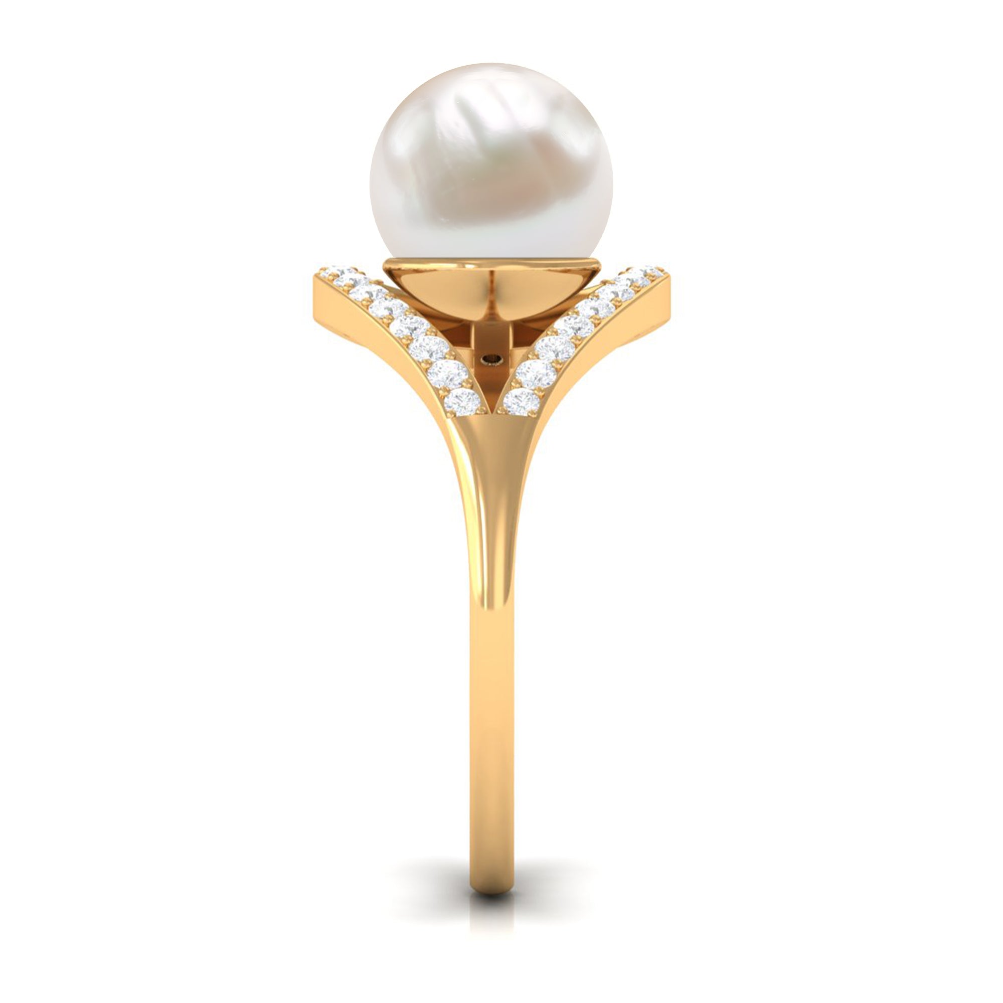 Designer Freshwater Pearl Solitaire and Diamond Ring Freshwater Pearl - ( AAA ) - Quality - Rosec Jewels