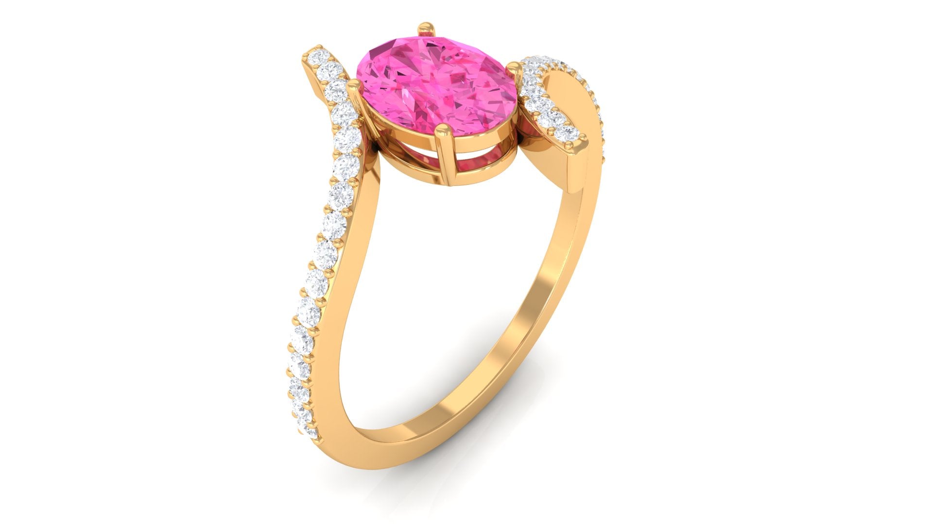 1.50 CT Oval Pink Sapphire Solitaire Bypass Ring with Diamond Pink Sapphire - ( AAA ) - Quality - Rosec Jewels