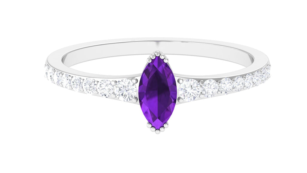 Minimal Marquise Amethyst Engagement Ring with Diamond Amethyst - ( AAA ) - Quality - Rosec Jewels