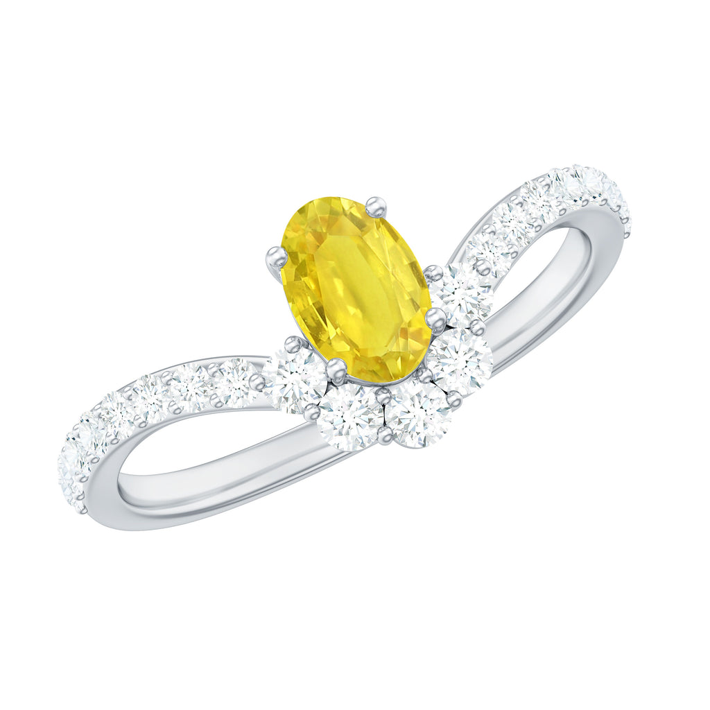 1.25 CT Oval Cut Yellow Sapphire Chevron Ring with Moissanite Yellow Sapphire - ( AAA ) - Quality - Rosec Jewels