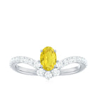 1.25 CT Oval Cut Yellow Sapphire Chevron Ring with Moissanite Yellow Sapphire - ( AAA ) - Quality - Rosec Jewels