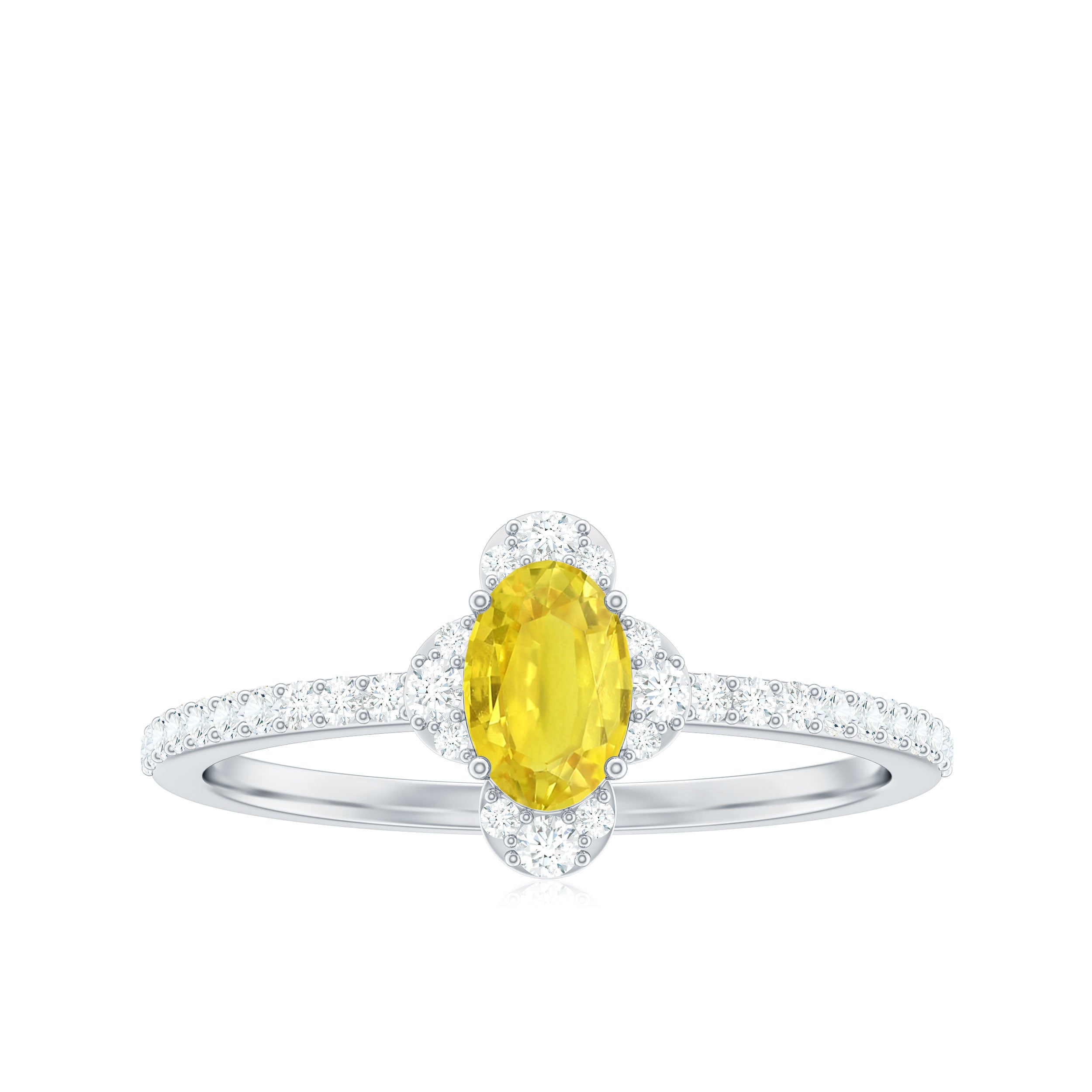 1 CT Oval Yellow Sapphire Solitaire Ring with Moissanite Halo Yellow Sapphire - ( AAA ) - Quality - Rosec Jewels