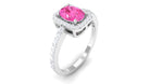 Pink Sapphire Oval Halo Engagement Ring with Moissanite Pink Sapphire - ( AAA ) - Quality - Rosec Jewels