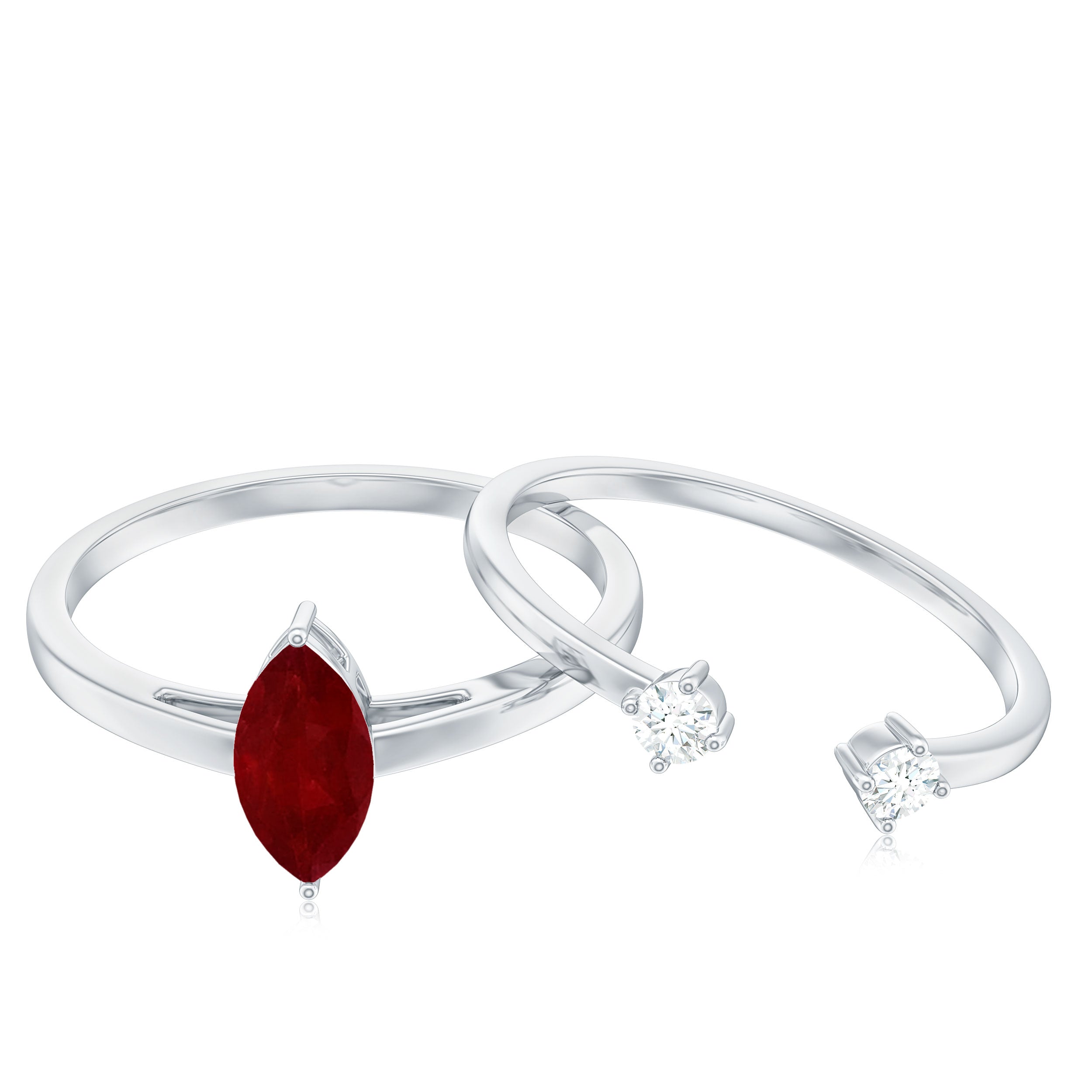 Marquise Cut Ruby Solitaire Ring Set with Moissanite Ruby - ( AAA ) - Quality - Rosec Jewels