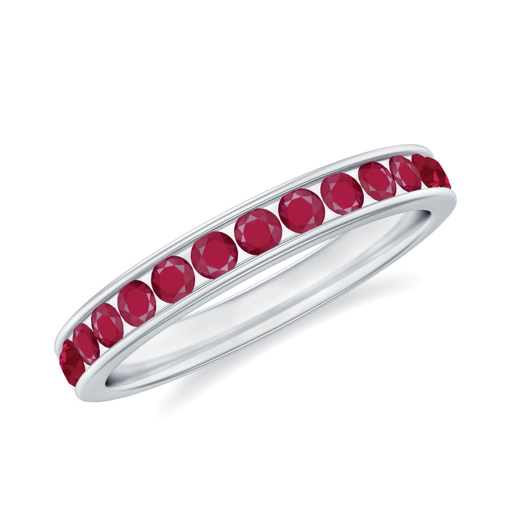 Channel Set Ruby Half Eternity Ring for Women Ruby - ( AAA ) - Quality - Rosec Jewels