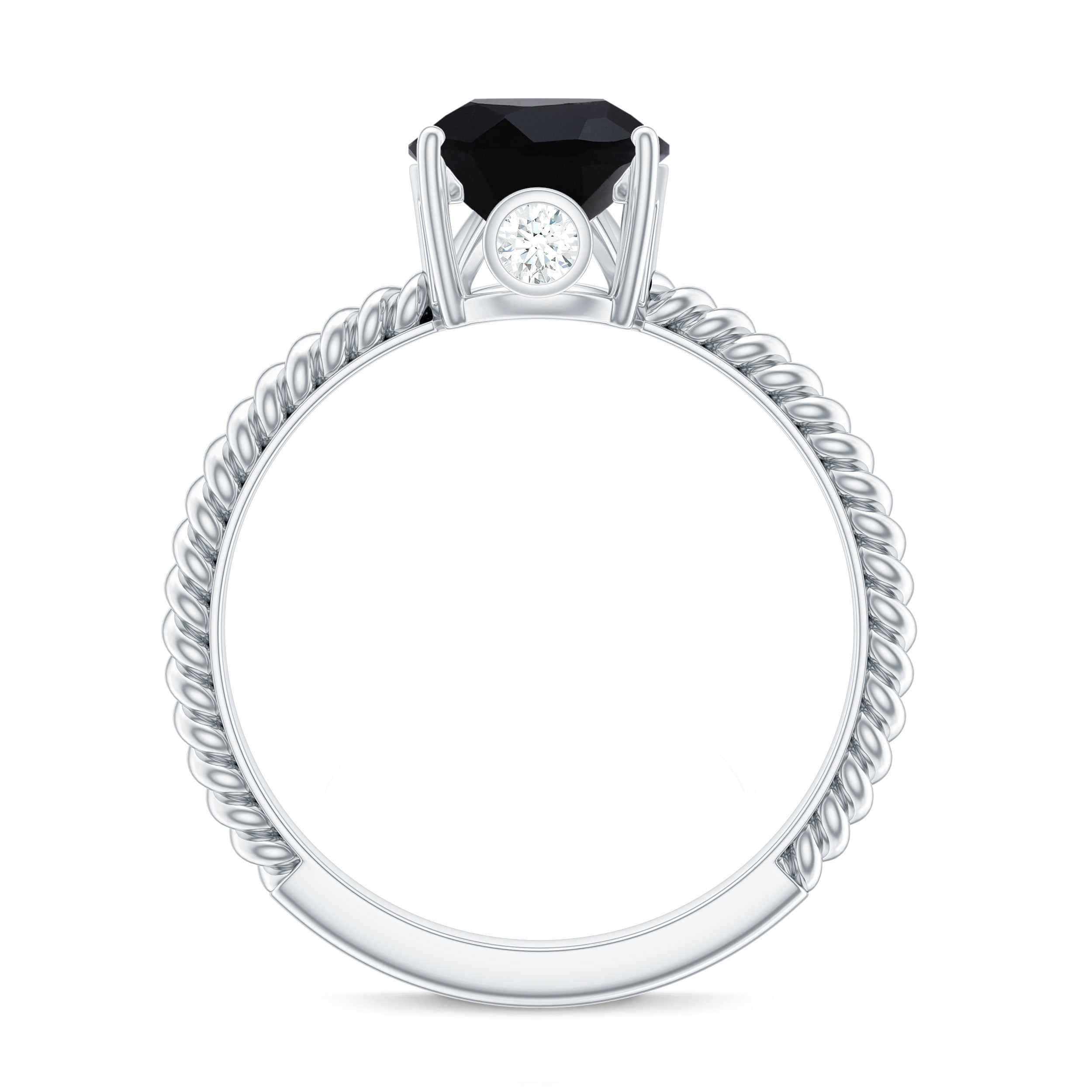 Created Black Diamond and Moissanite Teardrop Ring with Twisted Rope Band Lab Created Black Diamond - ( AAAA ) - Quality - Rosec Jewels