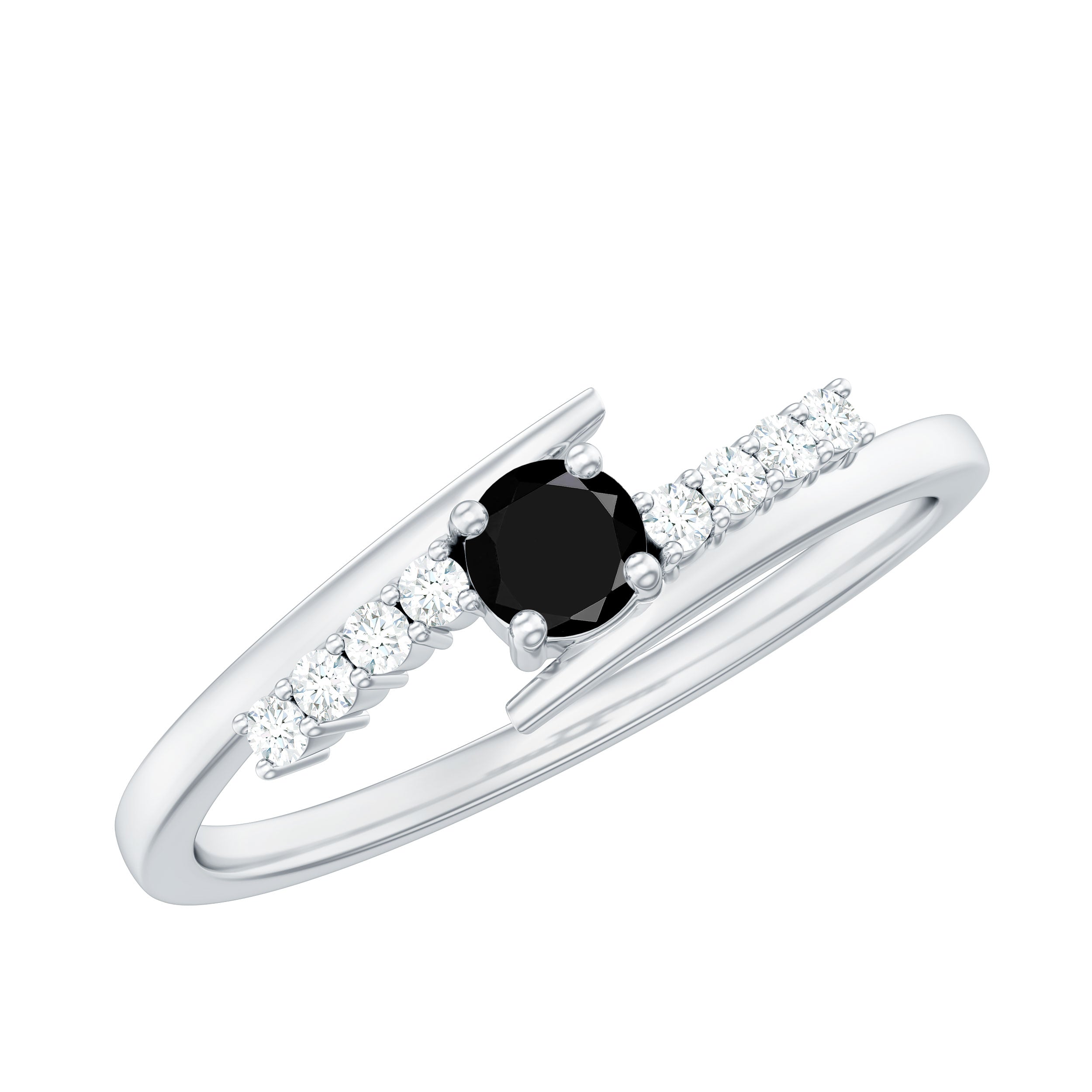Minimal Black Onyx and Diamond Bypass Promise Ring Black Onyx - ( AAA ) - Quality - Rosec Jewels