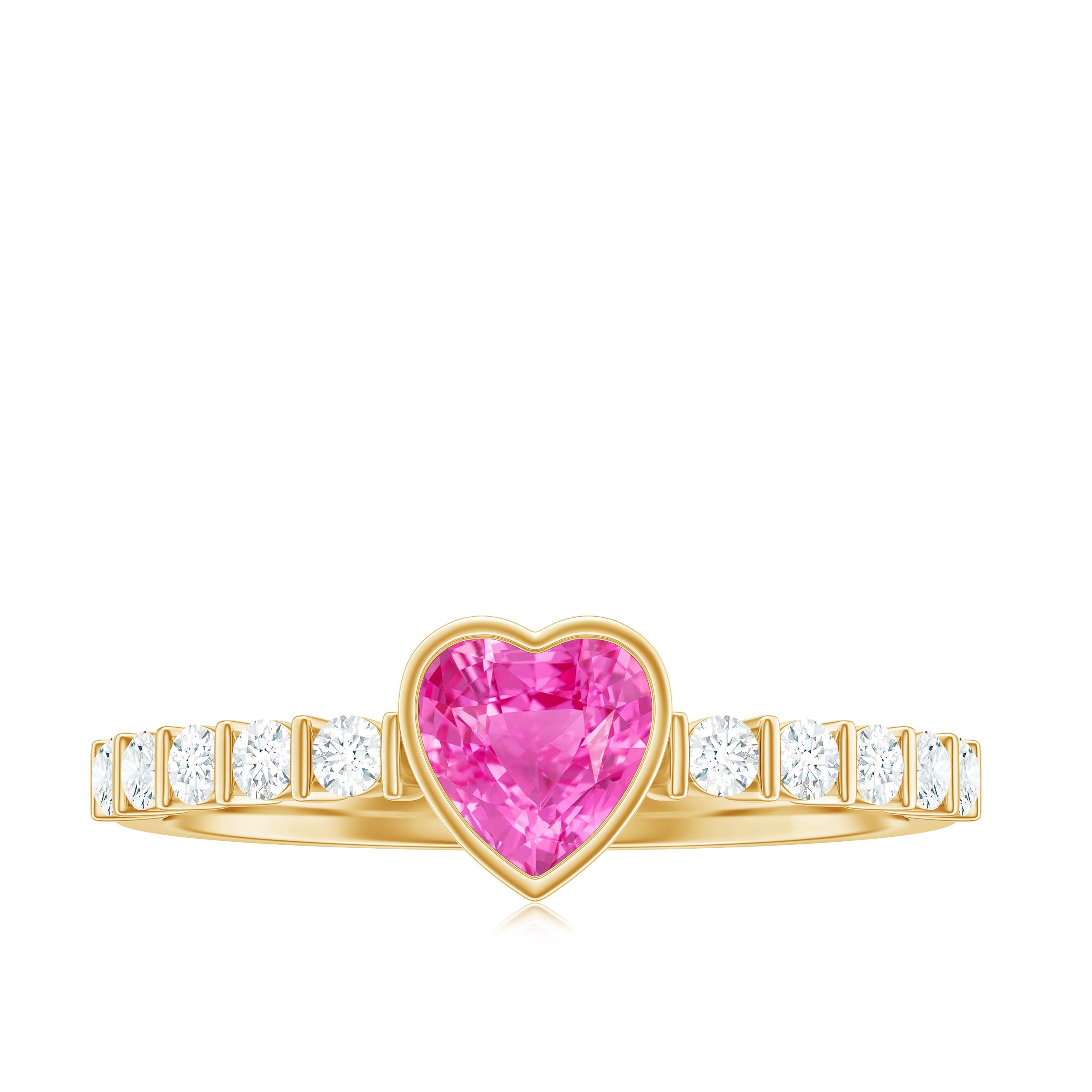 Heart Shape Pink Sapphire Solitaire Ring with Diamond Side Stones Pink Sapphire - ( AAA ) - Quality - Rosec Jewels