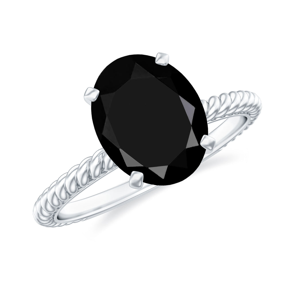 Oval Black Onyx Solitaire Ring with Diamond Black Onyx - ( AAA ) - Quality - Rosec Jewels