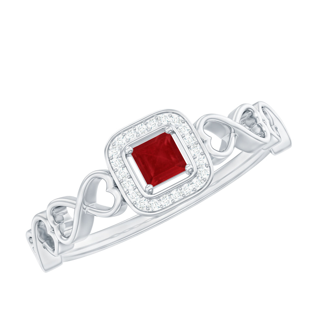 Real Ruby Infinity Heart Promise Ring with Diamond Ruby - ( AAA ) - Quality - Rosec Jewels