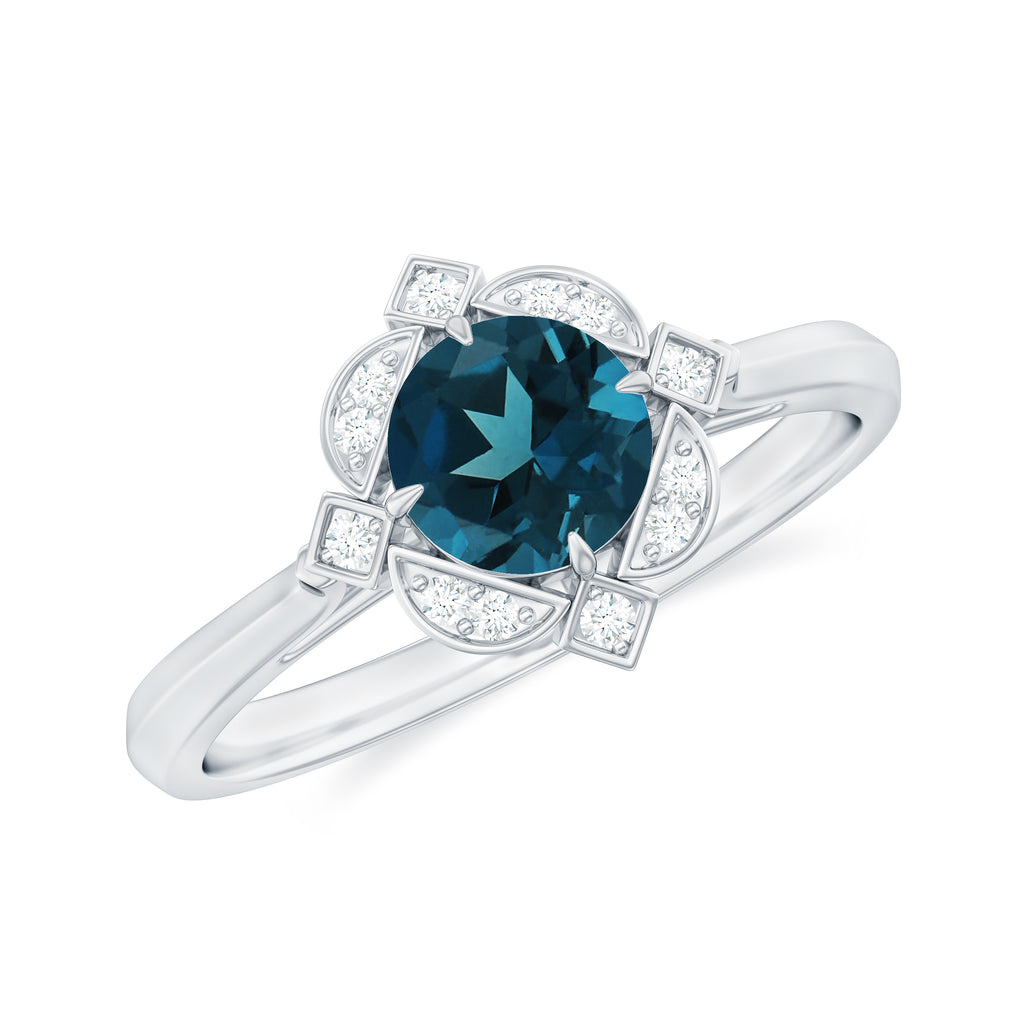 Vintage Style London Blue Topaz and Diamond Engagement Ring London Blue Topaz - ( AAA ) - Quality - Rosec Jewels