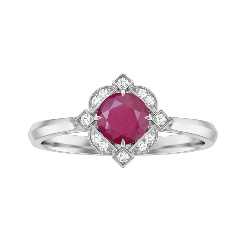 0.75 CT Vintage Ruby Engagement Ring with Diamond Ruby - ( AAA ) - Quality - Rosec Jewels