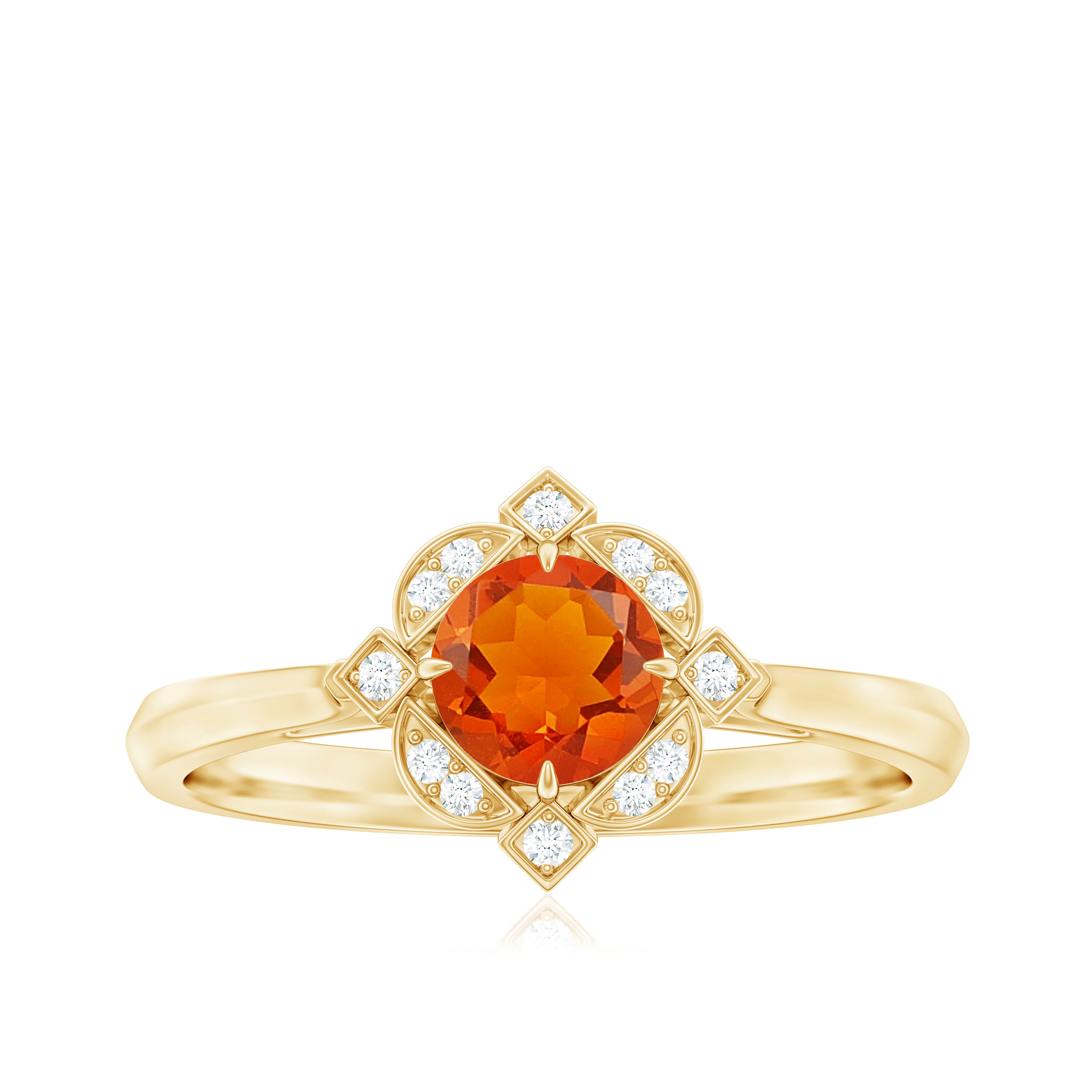 1/2 CT Vintage Fire Opal and Diamond Engagement Ring Fire Opal - ( AAA ) - Quality - Rosec Jewels