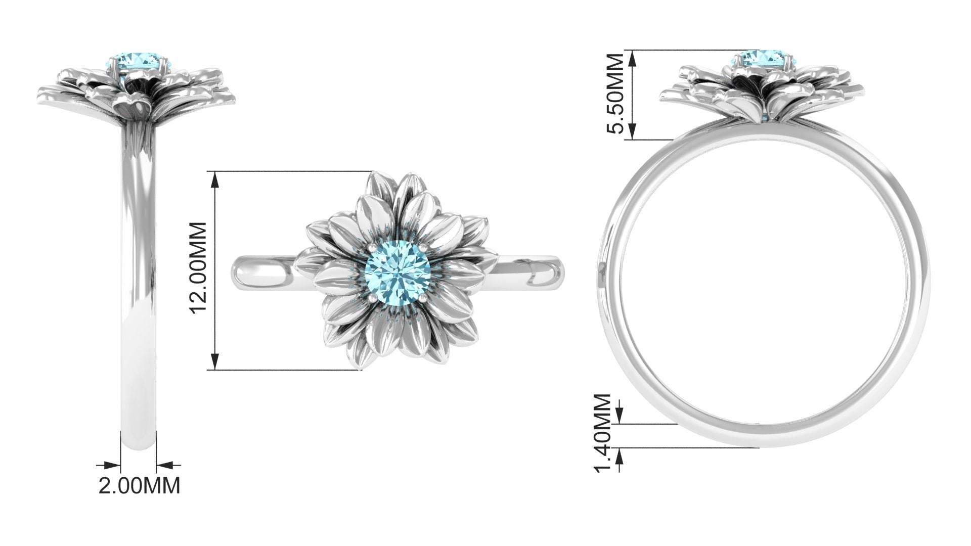 1/4 CT Round Cut Real Aquamarine and Gold Flower Ring Aquamarine - ( AAA ) - Quality - Rosec Jewels