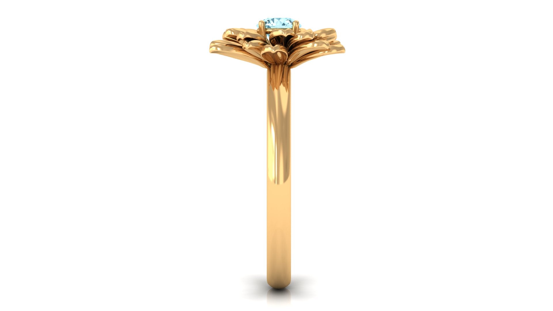1/4 CT Round Cut Real Aquamarine and Gold Flower Ring Aquamarine - ( AAA ) - Quality - Rosec Jewels