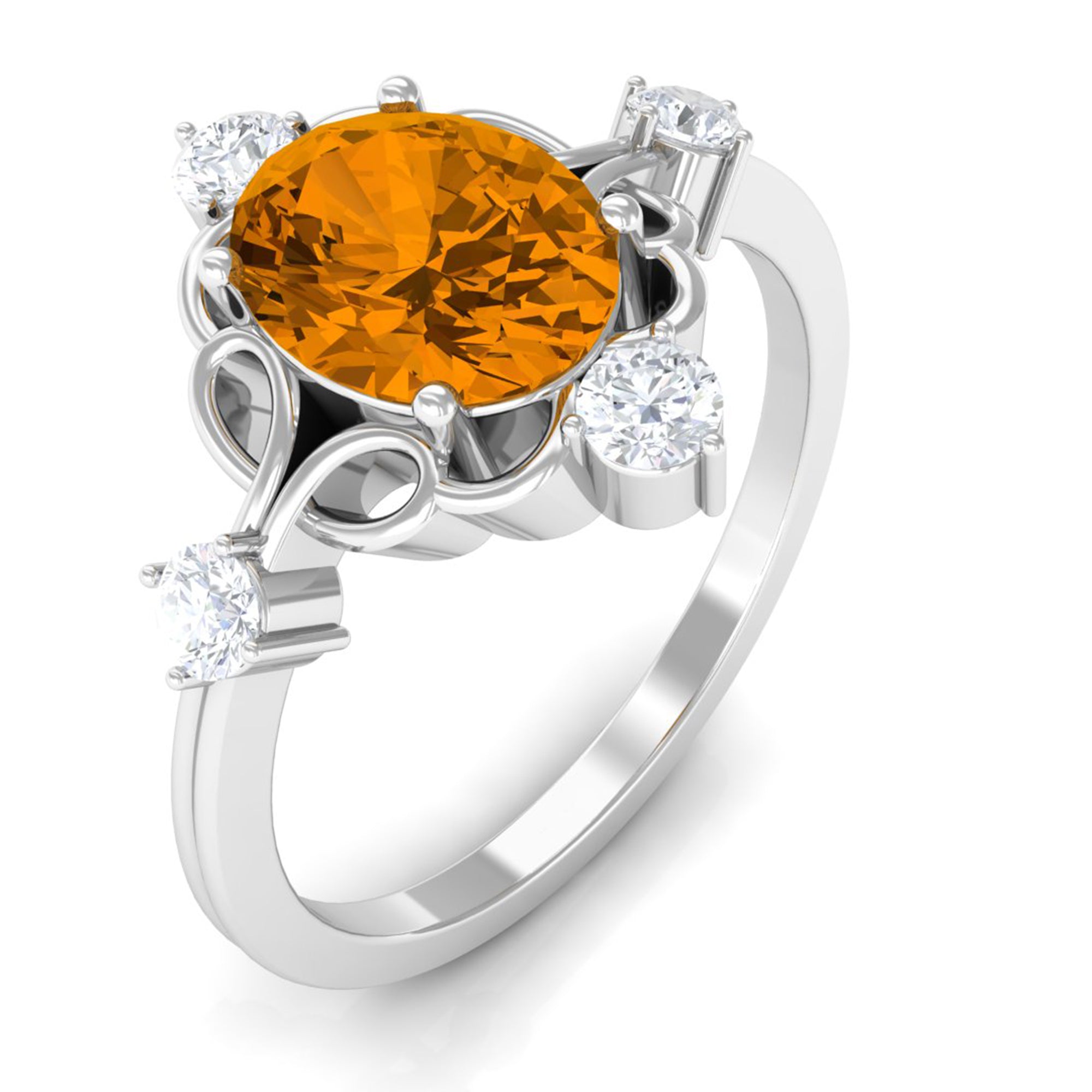 Oval Citrine Cocktail Ring with Diamond Citrine - ( AAA ) - Quality - Rosec Jewels