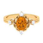 Oval Citrine Cocktail Ring with Diamond Citrine - ( AAA ) - Quality - Rosec Jewels