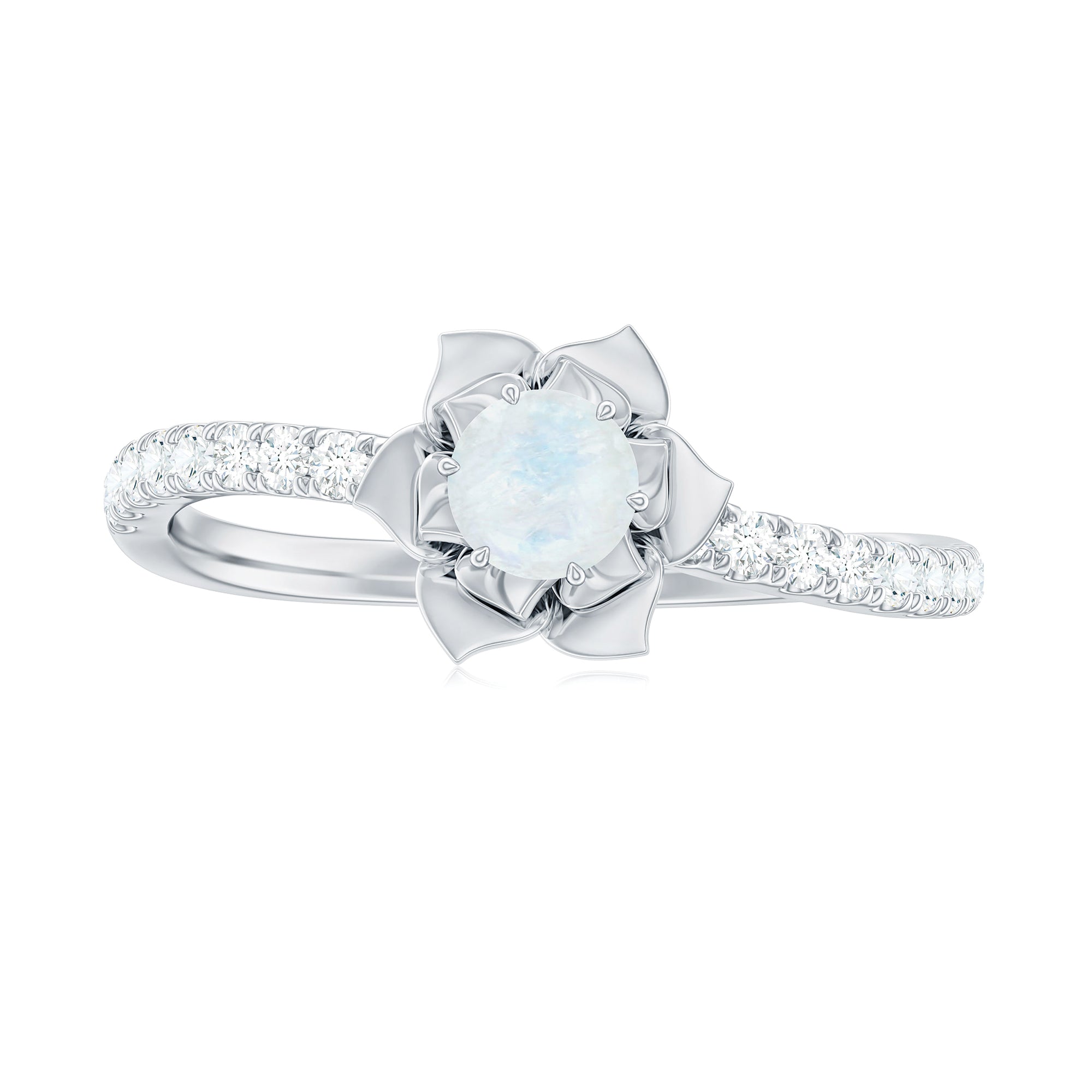 Moonstone and Diamond Flower Engagement Ring Moonstone - ( AAA ) - Quality - Rosec Jewels