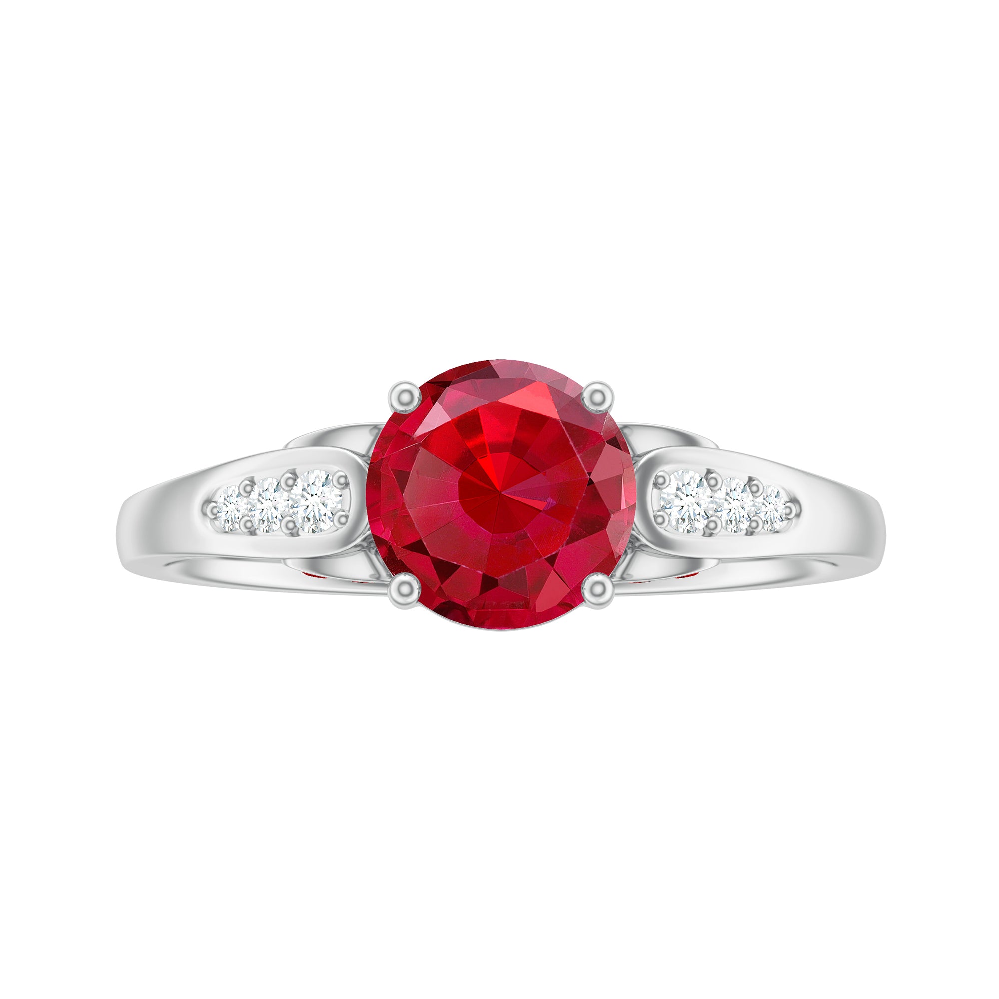 Lab-Created Ruby Solitaire Engagement Ring with Diamond Lab Created Ruby - ( AAAA ) - Quality - Rosec Jewels