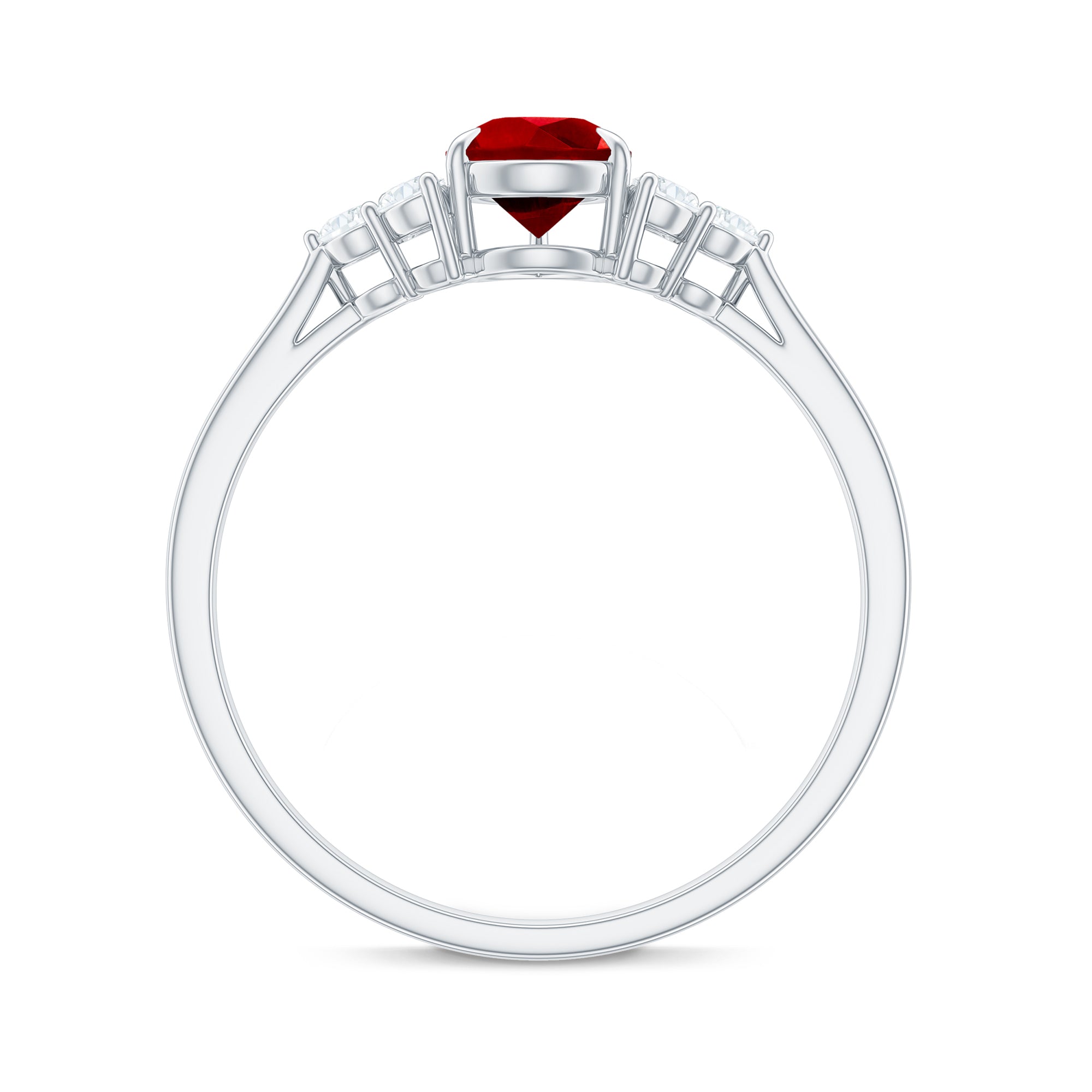 Pear Shaped Lab Grown Ruby Solitaire Ring with Diamond Trio Lab Created Ruby - ( AAAA ) - Quality - Rosec Jewels