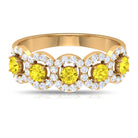 1.50 CT Round Shape Yellow Sapphire and Diamond Halo Classic Half Eternity Ring Yellow Sapphire - ( AAA ) - Quality - Rosec Jewels