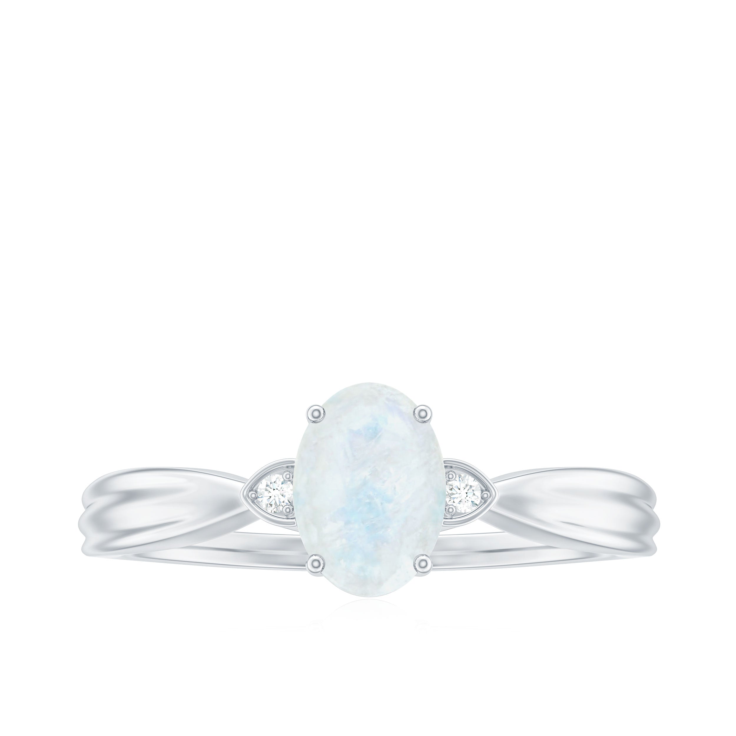 1 CT Oval Cut Moonstone Solitaire Ring with Diamond Moonstone - ( AAA ) - Quality - Rosec Jewels
