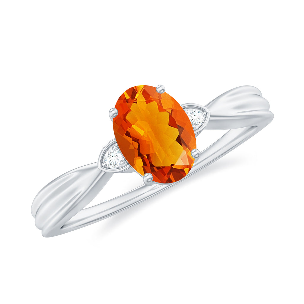 3/4 CT Oval Shape Fire Opal Engagement Ring with Diamond Fire Opal - ( AAA ) - Quality - Rosec Jewels