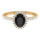 Oval Black Onyx Engagement Ring with Diamond Halo Black Onyx - ( AAA ) - Quality - Rosec Jewels